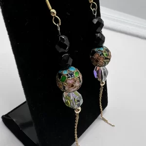 double jet cloisonne crystal earrings on card other view