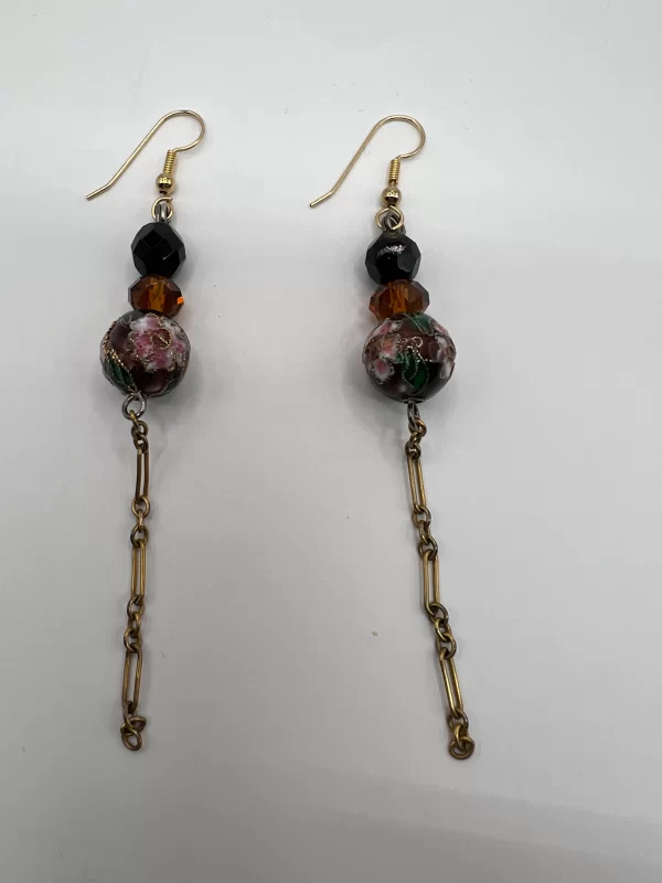 jet amber chain cloisonne errings