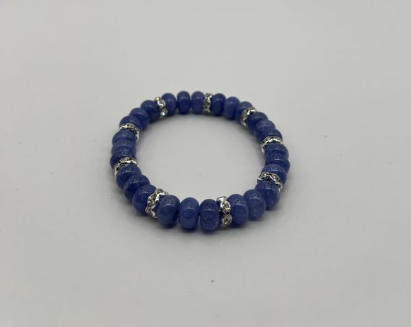 tanzanite rondelle stretch bracelet with rhinestone spacer beads view 2