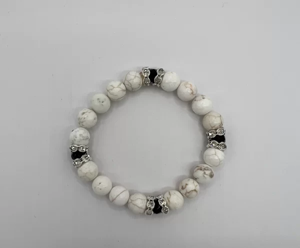 white turquoise bracelet with rhinestones and rondelles